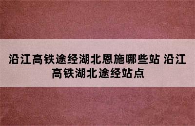 沿江高铁途经湖北恩施哪些站 沿江高铁湖北途经站点